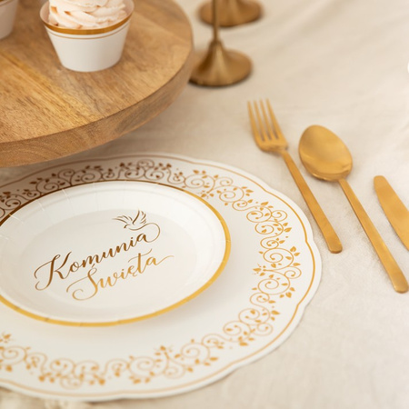 TALERZYKI PAPIEROWE KOMUNIA ŚWIĘTA BIAŁO-ZŁOTE 7 CALI 6 SZT.