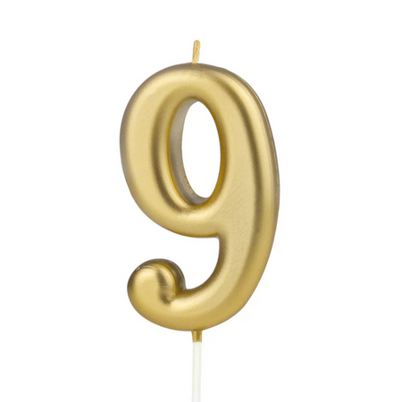 ŚWIECZKA URODZINOWA CYFRA 9 ZŁOTA 10 CM