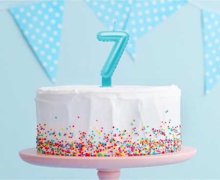 ŚWIECZKA URODZINOWA CYFRA 7 PERŁOWA JASNONIEBIESKA 7 CM