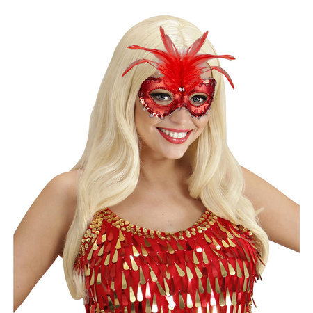 MASKA CZERWONA BARONOWEJ Z PIÓRAMI