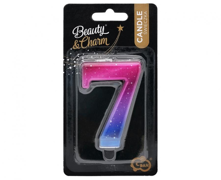 ŚWIECZKA URODZINOWA CYFRA 7 KOSMOS OMBRE 8 CM