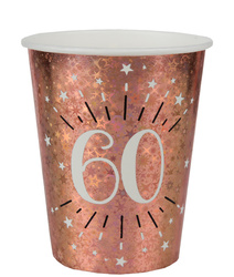 KUBECZKI PAPIEROWE 60 URODZINY RÓŻOWE ZŁOTO 270 ML 10 SZT