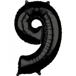 BALON FOLIOWY CYFRA 9 CZARNY 66 CM