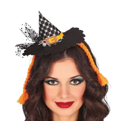 OPASKA MINI KAPELUSZ CZAROWNICY Z WARKOCZYKAMI 