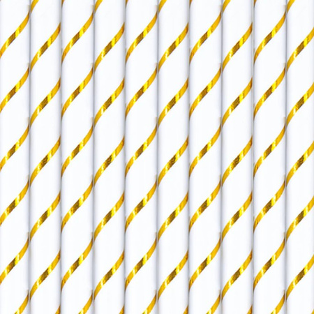 SŁOMKI PAPIEROWE BIAŁE ZŁOTE PASKI 10 SZT