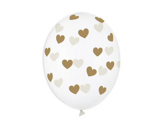 BALONY PRZEZROCZYSTE ZŁOTE SERCA 6 SZT 30 CM
