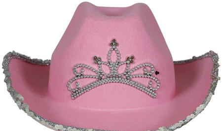 RÓŻOWY KAPELUSZ KOWBOJSKI Z DIADEMEM