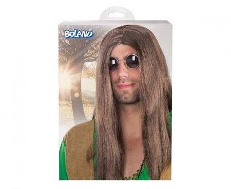 Peruka brązowa męska John, długie włosy hipisa 