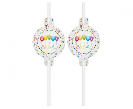 SŁOMKI PAPIEROWE Z NAPISEM HAPPY BIRTHDAY 4 SZT.