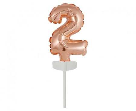 BALON FOLIOWY NA PATYCZKU CYFRA 2 RÓŻOWE ZŁOTO