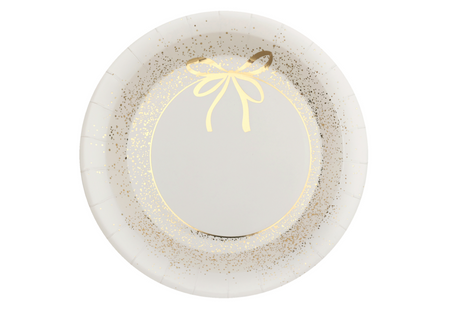 TALERZYKI PAPIEROWE ZŁOTA KOKARDKA KOŚĆ SŁONIOWA 23 CM 10 SZT