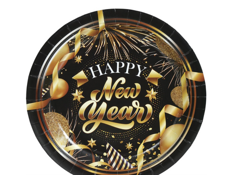 TALERZYKI PAPIEROWE SYLWESTROWE HAPPY NEW YEAR 23 CM 6 SZT