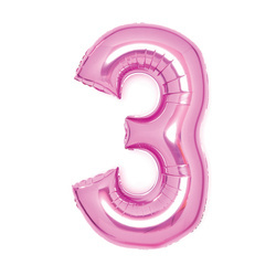 BALON FOLIOWY CYFRA 3 RÓŻOWY 66 CM