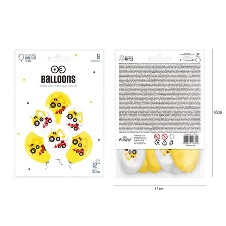 ZESTAW BALONÓW KOPARKA 30 CM 6 SZT.