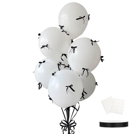 ZESTAW BIAŁE BALONY Z TASIEMKĄ I KROPKAMI DO KOKARDEK