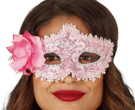 MASKA WENECKA RÓŻOWA KORONKA