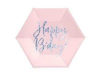 TALERZYKI HAPPY BDAY JASNY RÓŻ 20cm 6 szt.