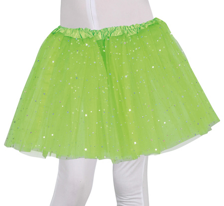 SPÓDNICZKA TUTU ZIELONA NEONOWA W GWIAZDKI 30 CM