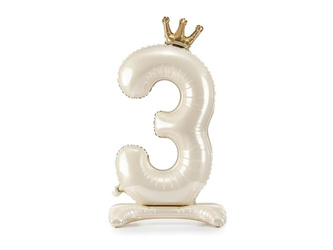 STOJĄCY BALON FOLIOWY CYFRA 3 84 CM JASNY KREM