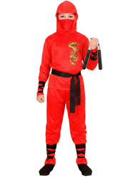 ZESTAW: STRÓJ NINJA CZERWONY 164 + NUNCZAKO