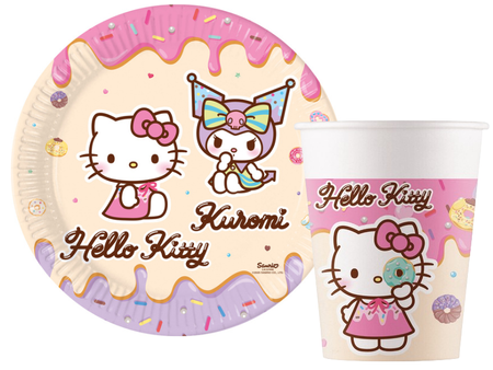 ZESTAW HELLO KITTY I KUROMI KUBECZKI+TALERZYKI