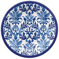 TALERZYKI PAPIEROWE BIAŁE MOZAIKA NIEBIESKA 18 CM 8 SZT