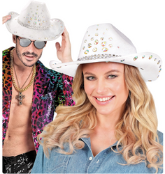 KAPELUSZ KOWBOJSKI BIAŁY Z DIAMENCIKAMI