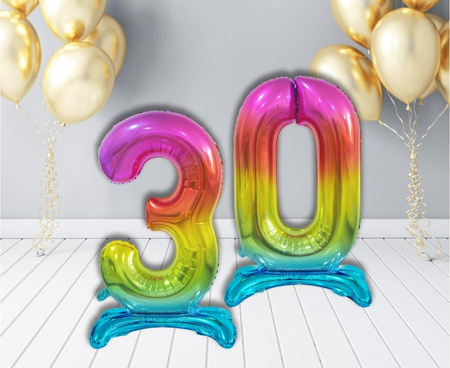 BALON FOLIOWY STOJĄCY 74 CM CYFRA 3 TĘCZA