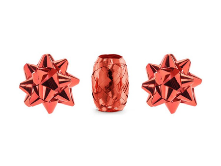 ZESTAW WSTĄZEK I ROZETEK CZERWONY 3 szt