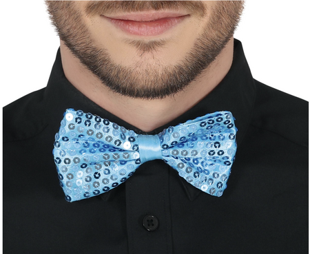 BŁĘKITNA CEKINOWA MUSZKA 12 CM