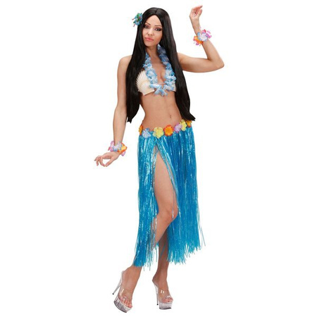 SPÓDNICA HAWAJSKA NIEBIESKA Z KWIATKAMI 78 cm