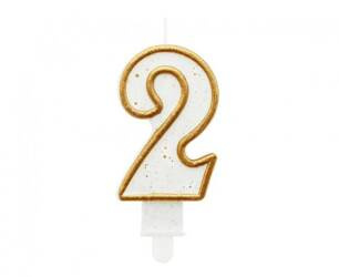 ŚWIECZKA CYFRA 2 BIAŁA BROKAT