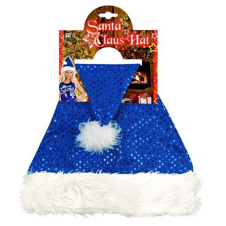 CZAPKA MIKOŁAJA CEKINOWA NIEBIESKA 