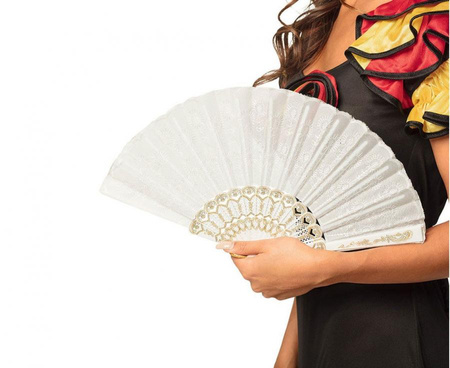 Wachlarz biały Granada hiszpański flamenco retro lata 20