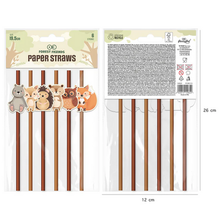 SŁOMKI PAPIEROWE LEŚNI PRZYJACIELE 6 SZT.