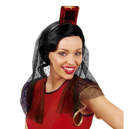 Welon Hiszpanki czarny z czerwonymi cekinami karnawał