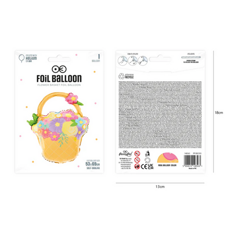 BALON FOLIOWY KOSZYK Z KWIATAMI 53X69 CM