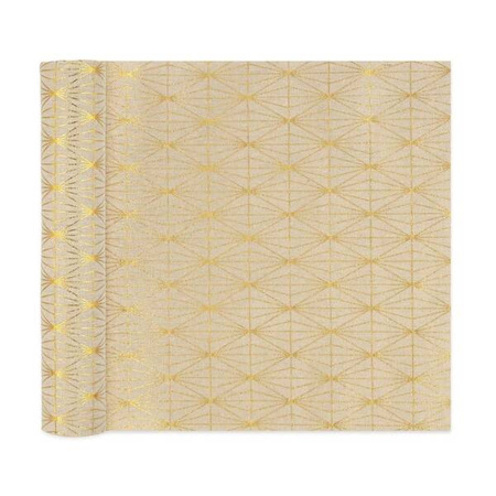 BIEŻNIK LNIANY ROMBY BEŻOWO-ZŁOTY 275x28 CM