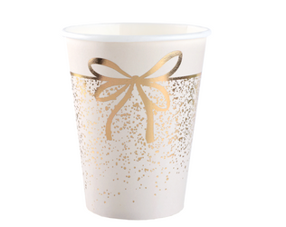 KUBECZKI PAPIEROWE ZŁOTA KOKARDKA KOŚĆ SŁONIOWA 270 ML 10 SZT