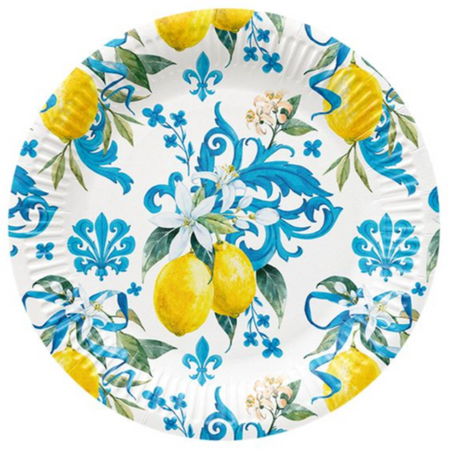 TALERZYKI PAPIEROWE BIAŁE W CYTRYNY 23 CM 8 SZT
