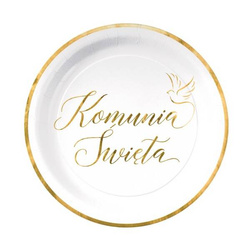 TALERZYKI PAPIEROWE KOMUNIA ŚWIĘTA BIAŁO-ZŁOTE 7 CALI 6 SZT.