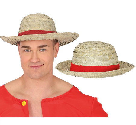 KAPELUSZ SŁOMKOWY Z CZERWONĄ TASIEMKĄ