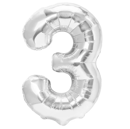 BALON FOLIOWY CYFRA 3 SREBRNY 100 CM