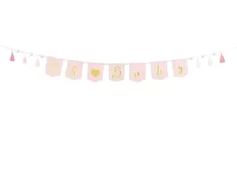 BANER OH BABY Z FRĘDZLAMI JASNY RÓŻOWY 250 CM