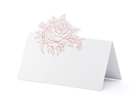 Wizytówki na stół - Piwonie, biały, 9x4,5cm (1 karton / 40 op.) (1 op. / 10 szt.)