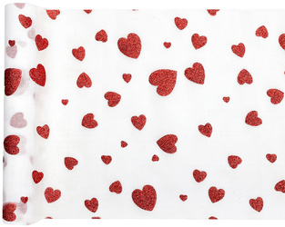 BIEŻNIK BIAŁY SERCA BROKATOWE 28 X 300 CM