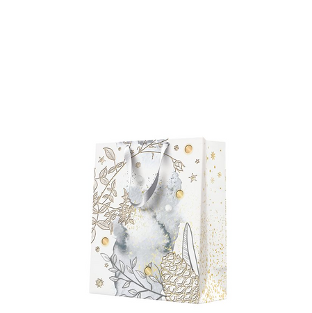 TORBA PREZENTOWA BIAŁA SZYSZKA GAŁĄZKI 20 X 25 X 10 CM 