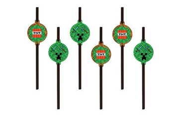 SŁOMKI PROSTE URODZINOWE PIKSELE 6 SZT