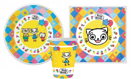 ZESTAW KICIA KOCIA TALERZYKI KUBECZKI SERWETKI 