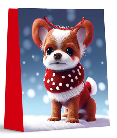 TORBA PREZENTOWA PIESEK W SZALIKU 40 X 31 X 12 CM